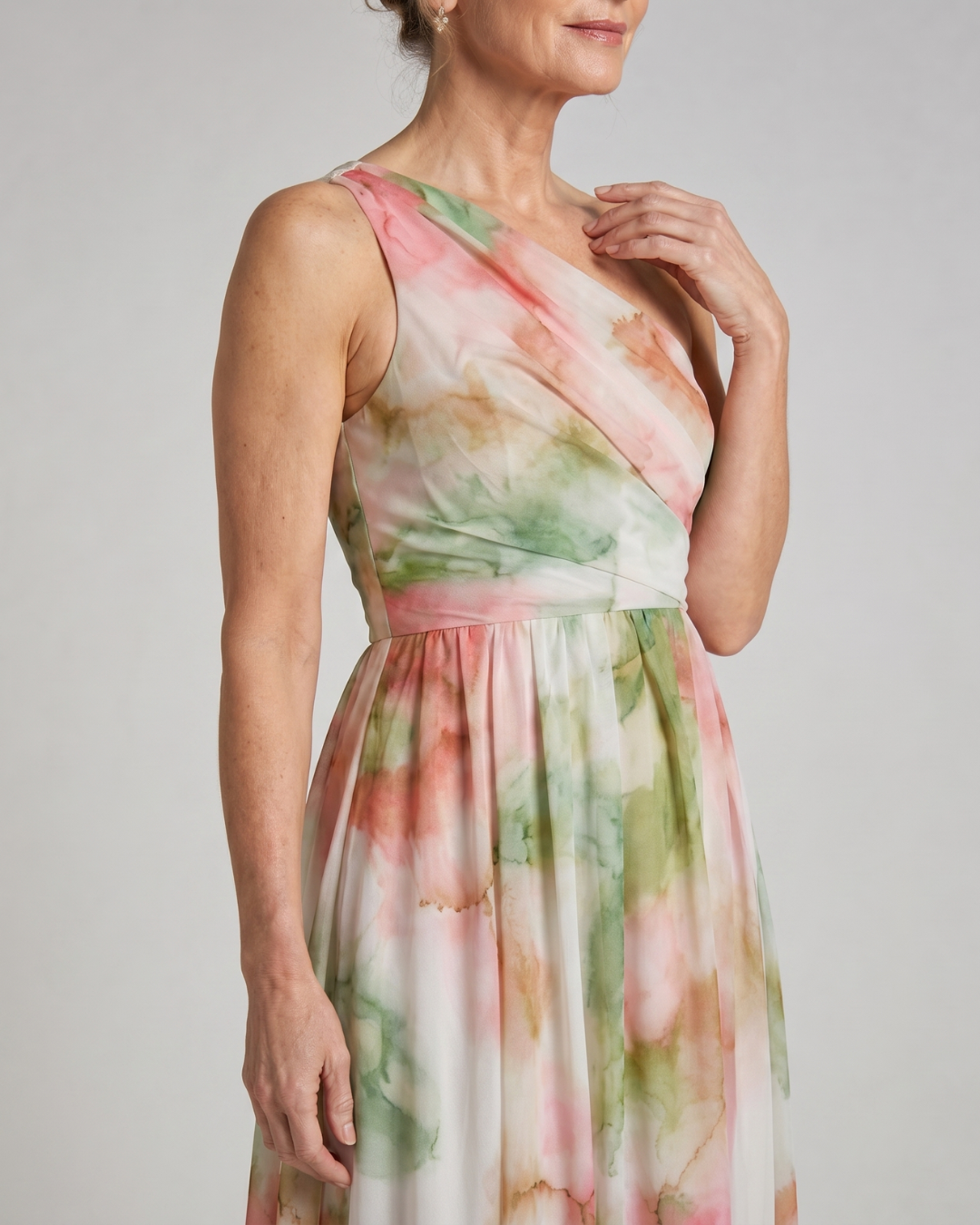Olene | Watercolour One Shoulder Flowing Maxi Dress