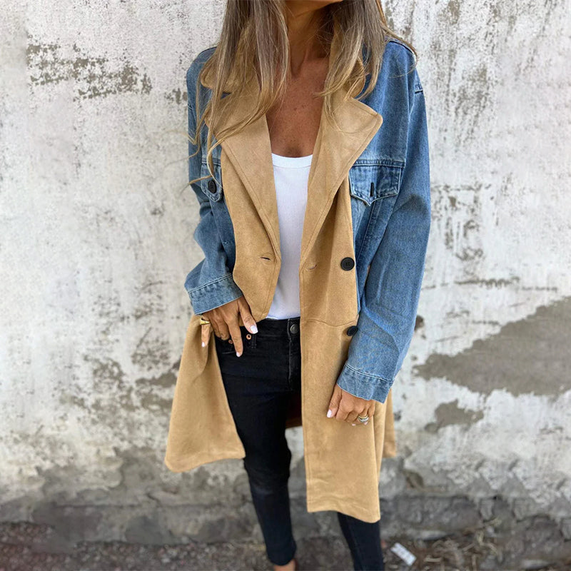 Sophie | Women’s Mid-Length Trench Coat with Denim Jacket Detail