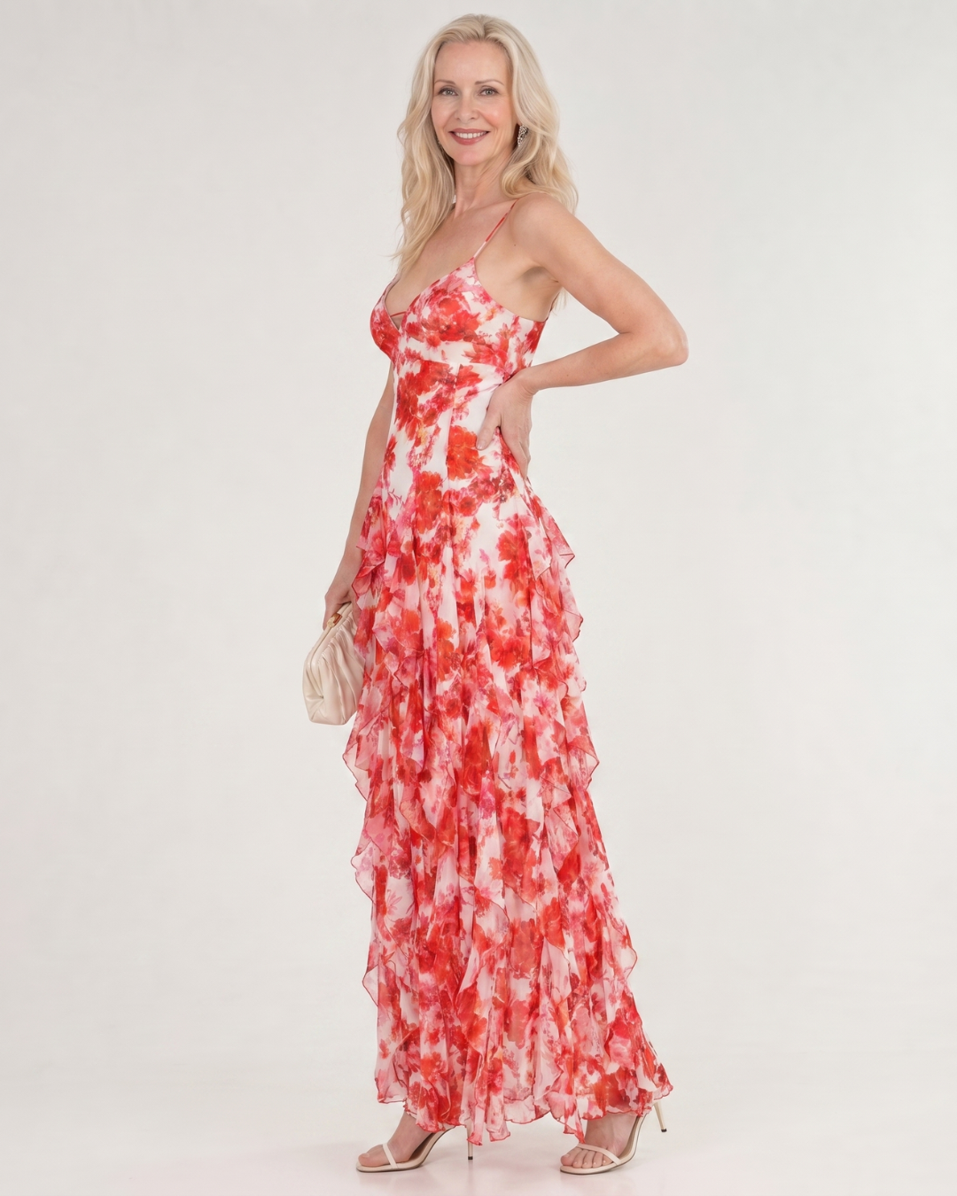 Vugeh | Watercolour Floral Ruffle Hem Sleeveless Midi Dress