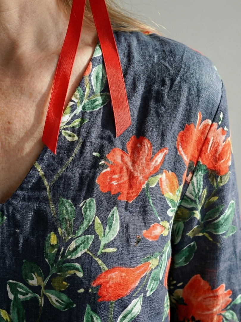 Aylin | Serene Floral Midi Dress with Flowing Drape
