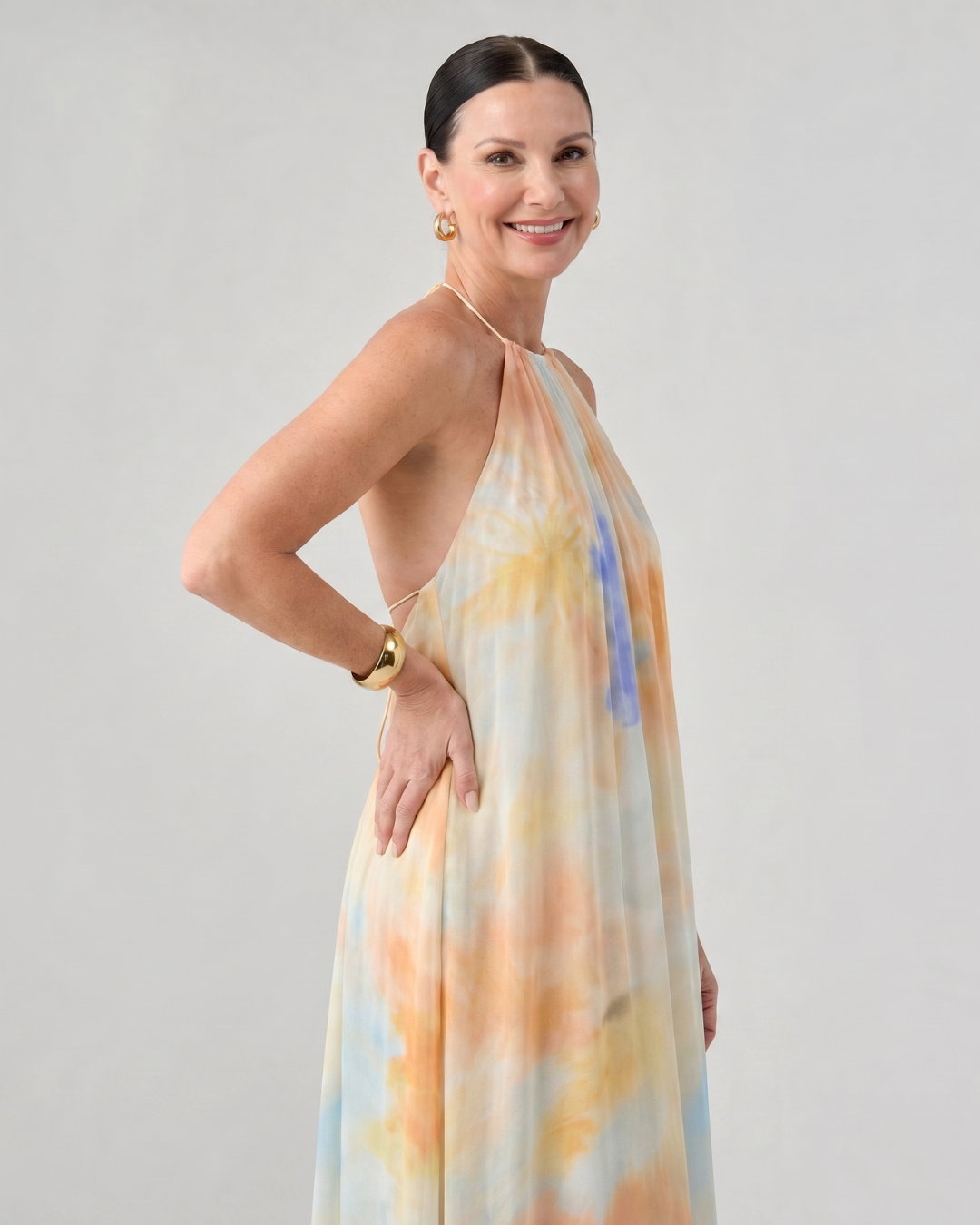Eloque | Watercolour Halter Neck Flowing Maxi Dress