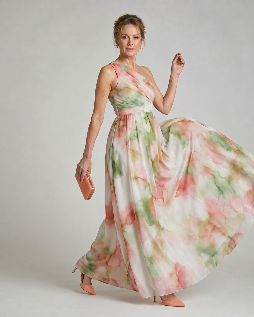 Olene | Watercolour One Shoulder Flowing Maxi Dress