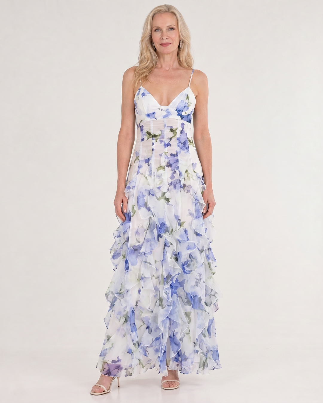 Vugeh | Watercolour Floral Ruffle Hem Sleeveless Midi Dress