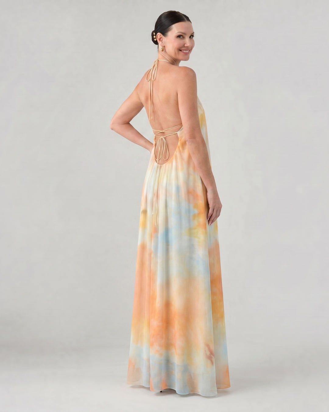 Eloque | Watercolour Halter Neck Flowing Maxi Dress