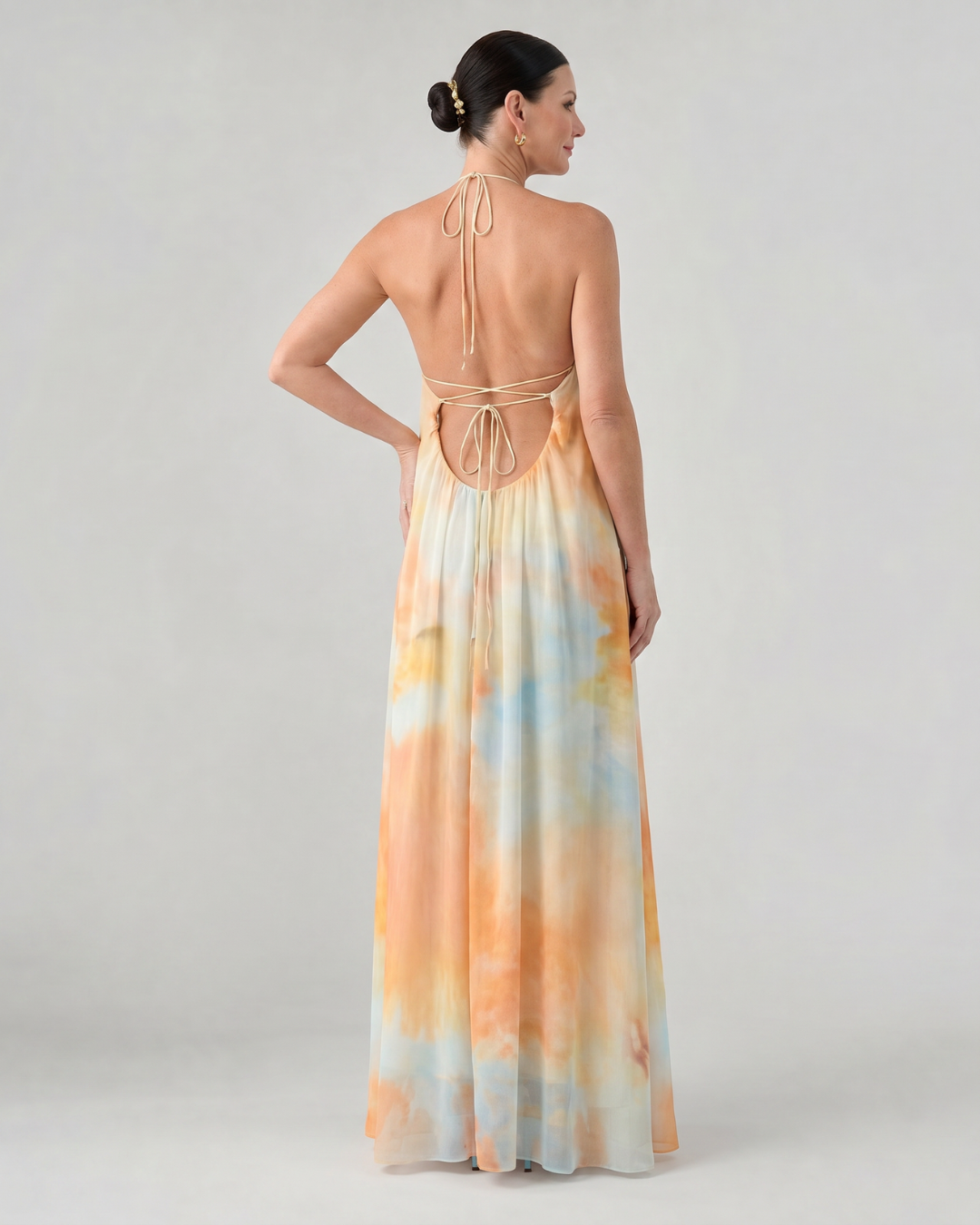 Eloque | Watercolour Halter Neck Flowing Maxi Dress