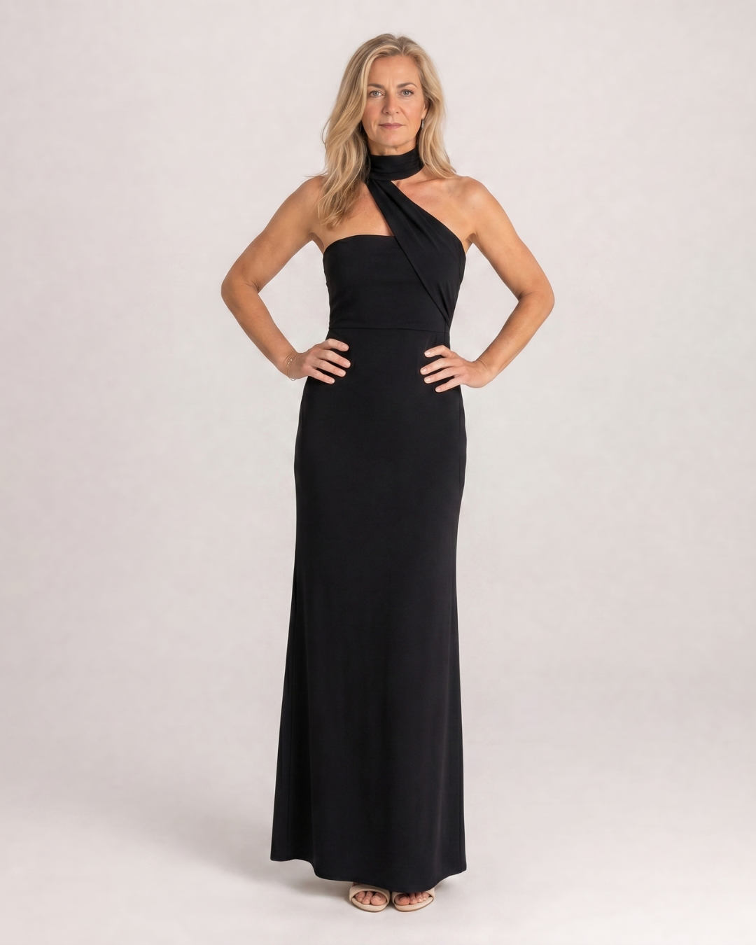Fijem | Watercolour Floral One Shoulder Halter Maxi Dress