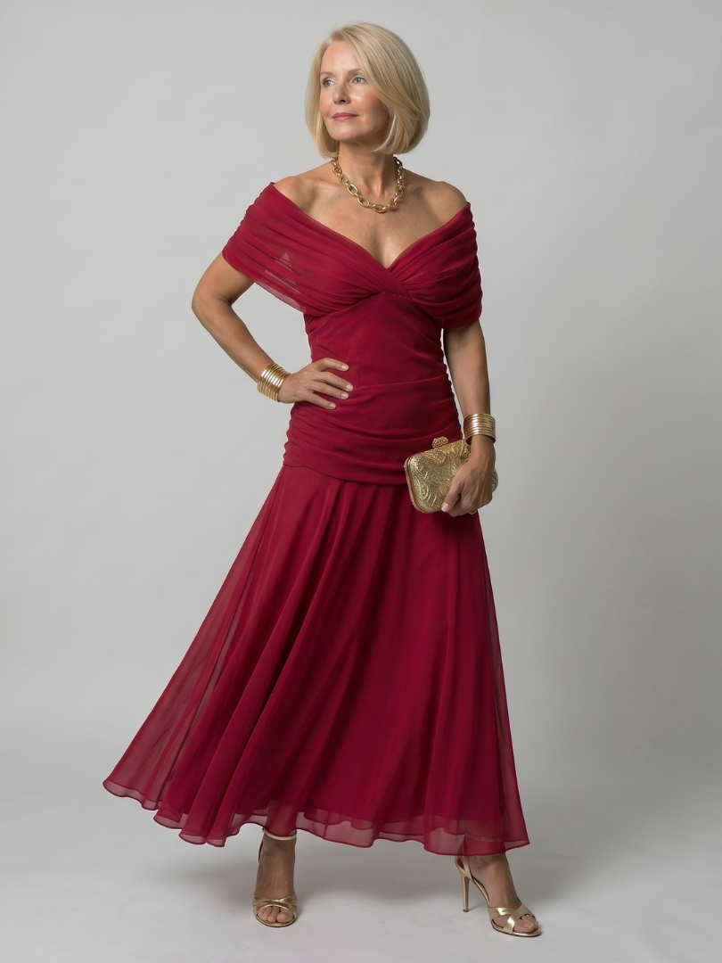 Ava | Elegant Flowing Off Shoulder Midi Dress