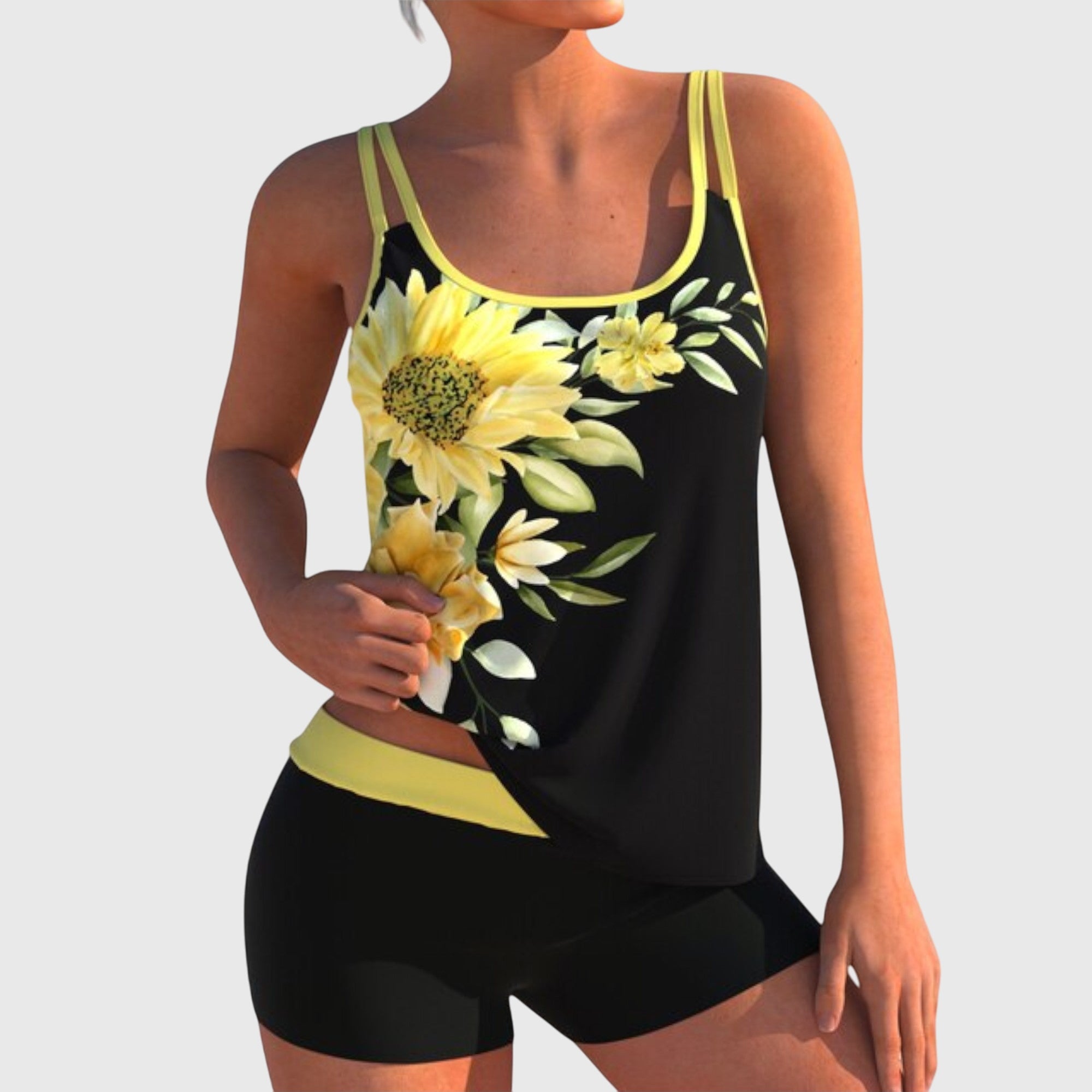 Jade | Floral Tankini Set with Shorts (Tummy Control Effect)