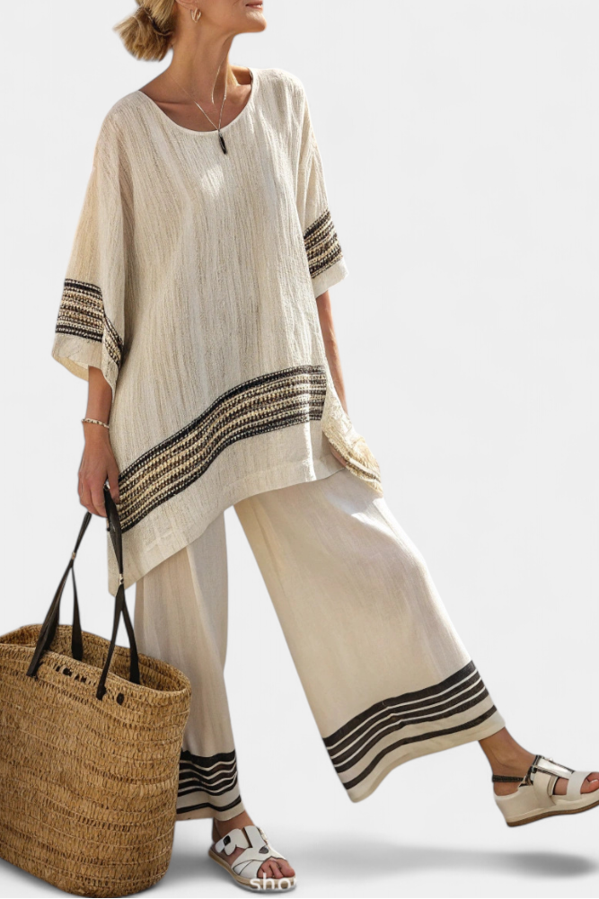 Harlowe | Elegant Black-Striped Top & Flowing Pants