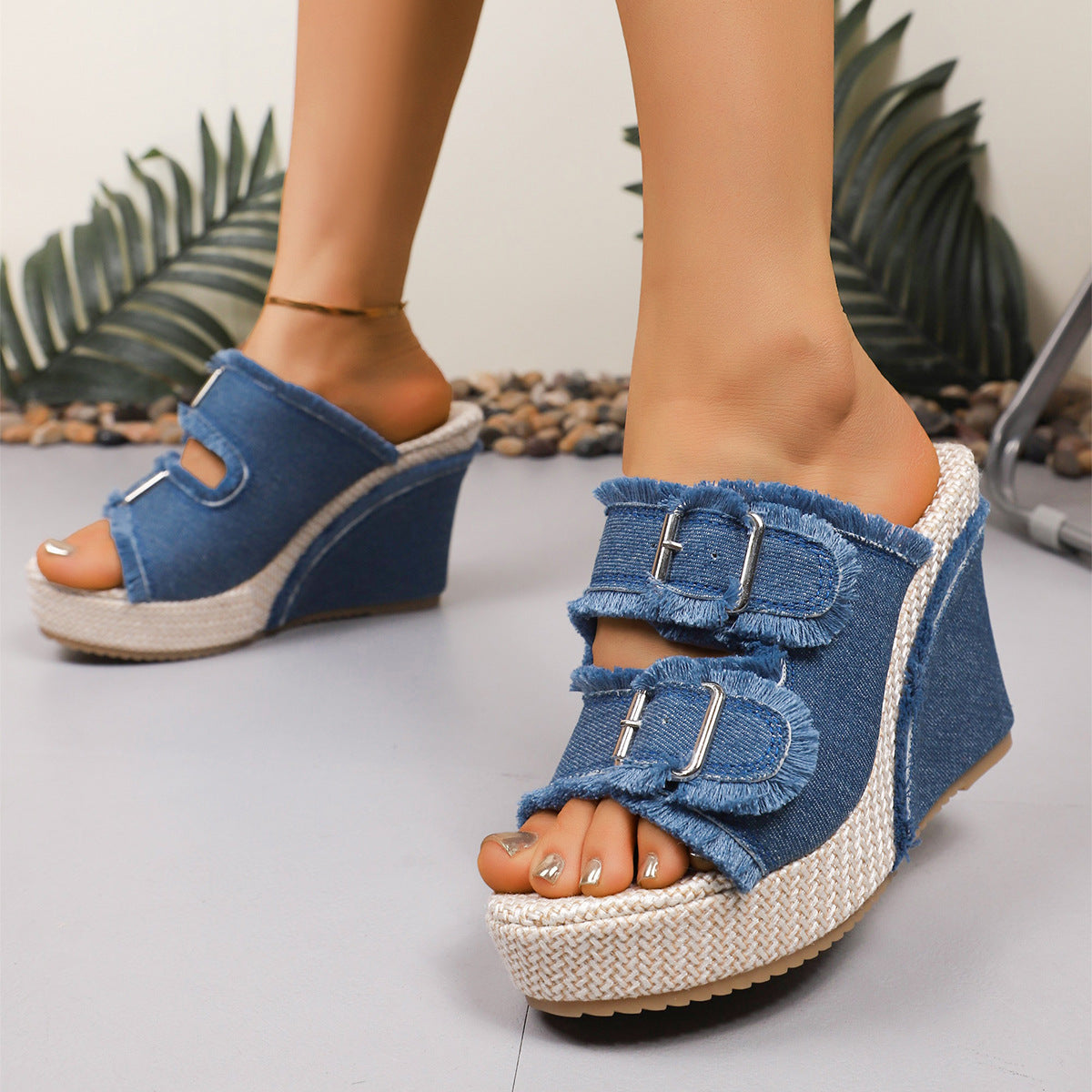 Atelier | Fray-Edge Wedge Sandals