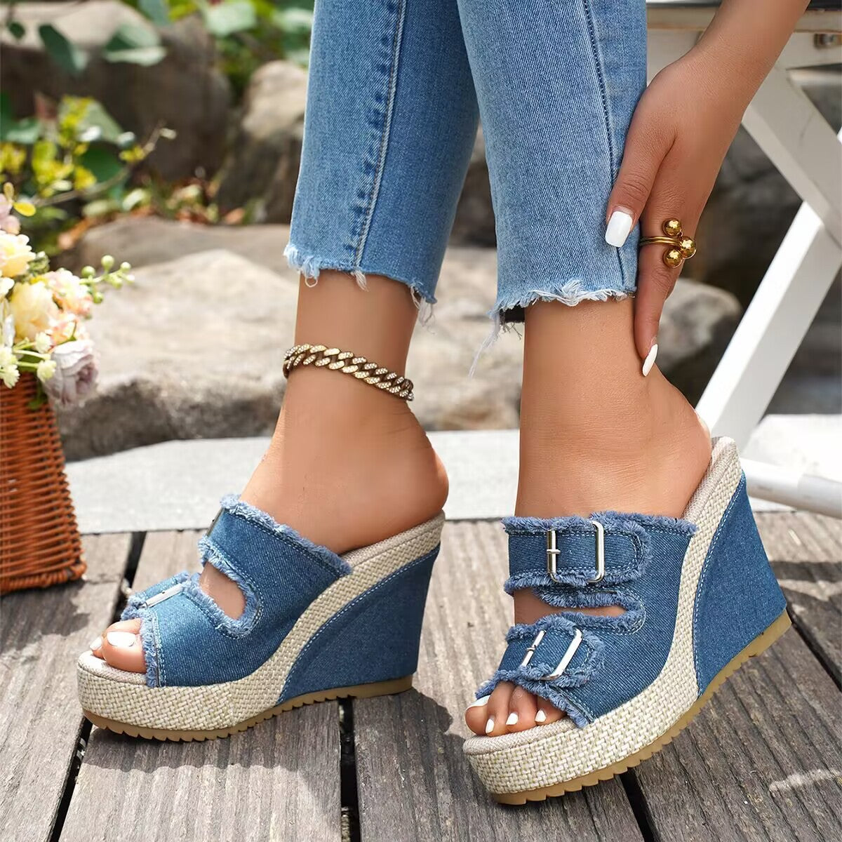 Atelier | Fray-Edge Wedge Sandals