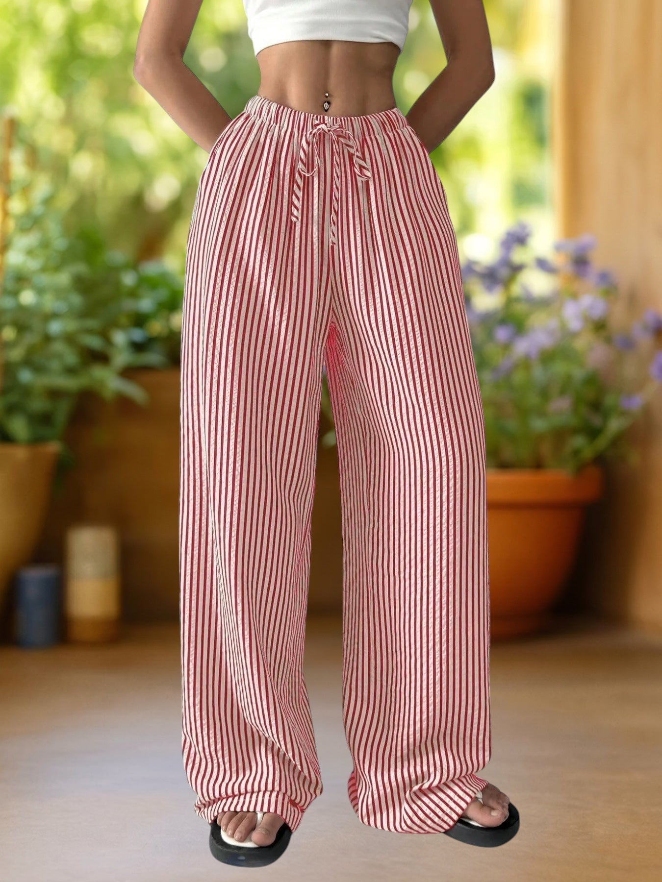 Reily | Comfortable Striped Floor-Length Trousers