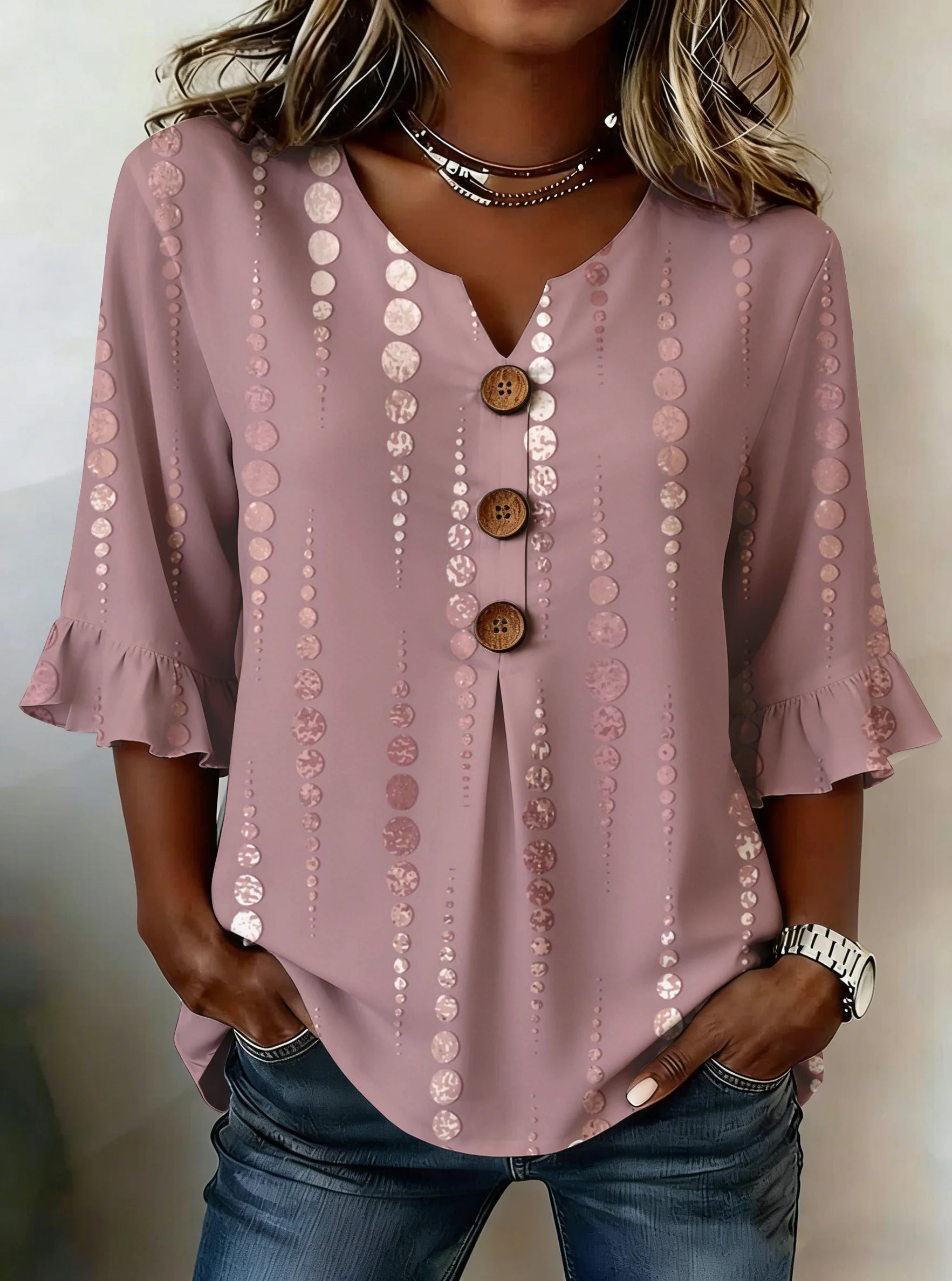 Thea | Floral V Neck Blouse with Buttons