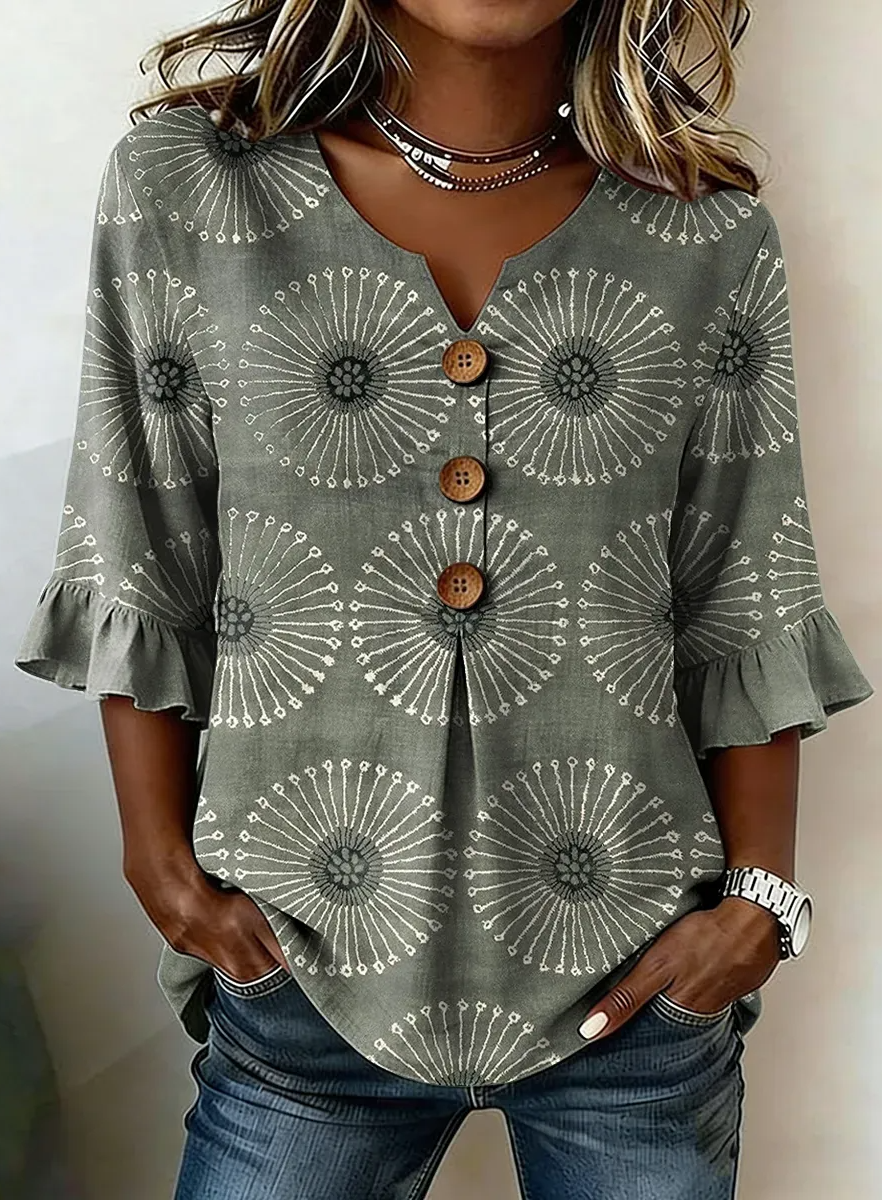 Eliza | Floral V-Neck Blouse with Buttons