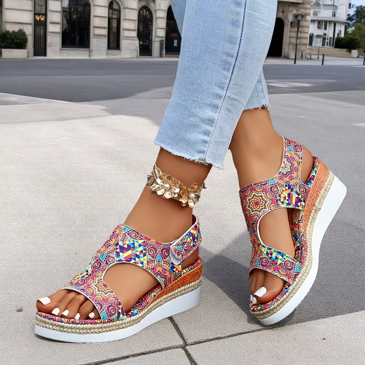 Megan | Floral Platform Wedge Sandals