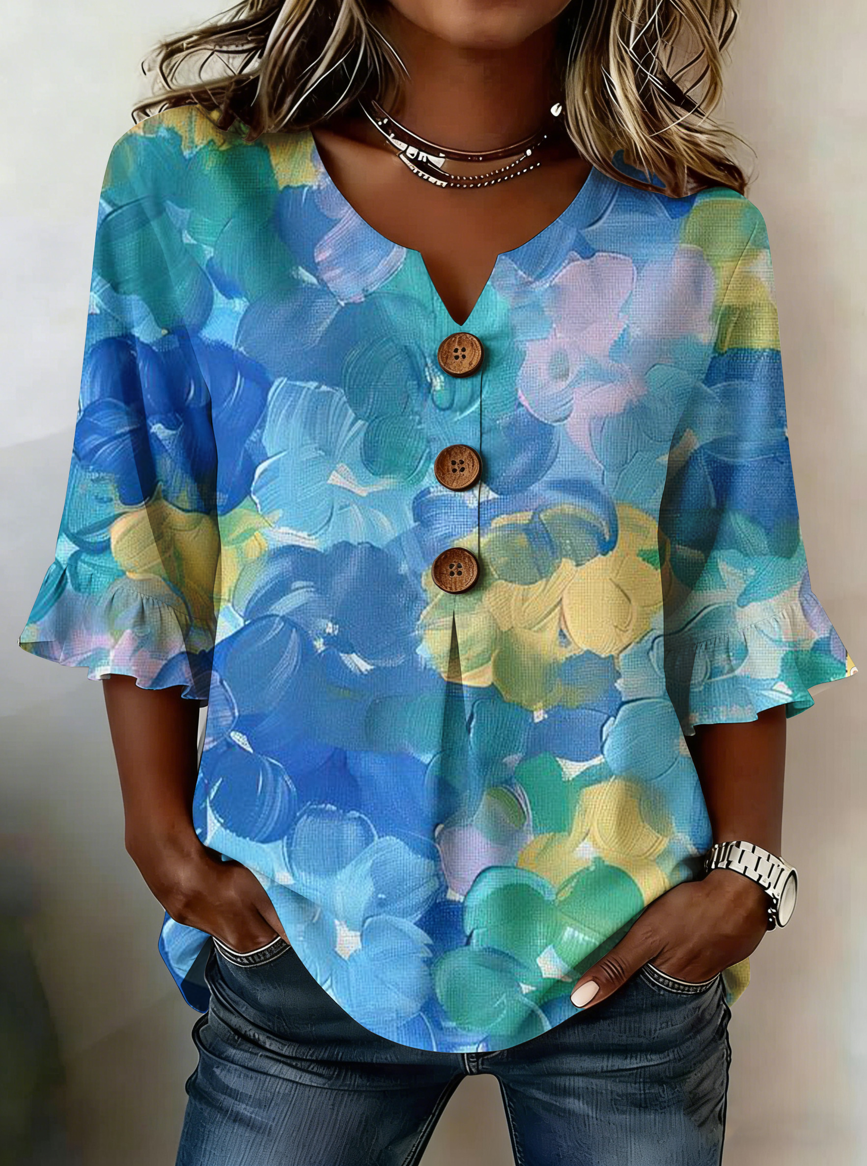Liza | Floral V-Neck Blouse with Buttons