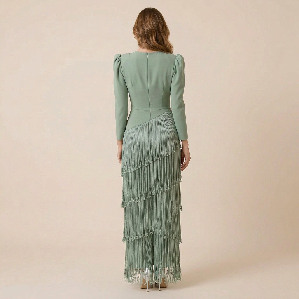 Clara | Fringe Sleeve Midi Dress