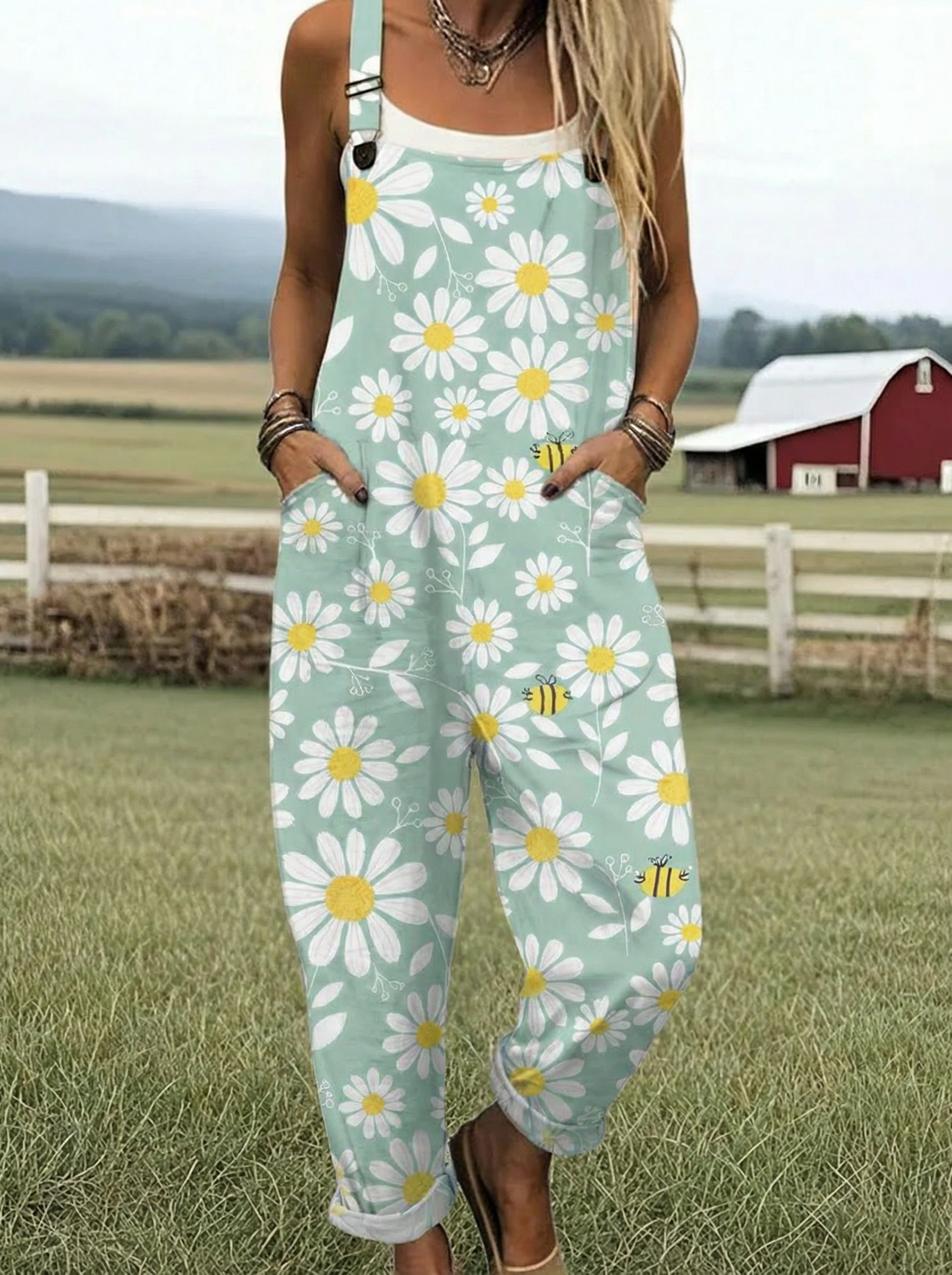 VB | Relaxed Fit Dungarees with Print