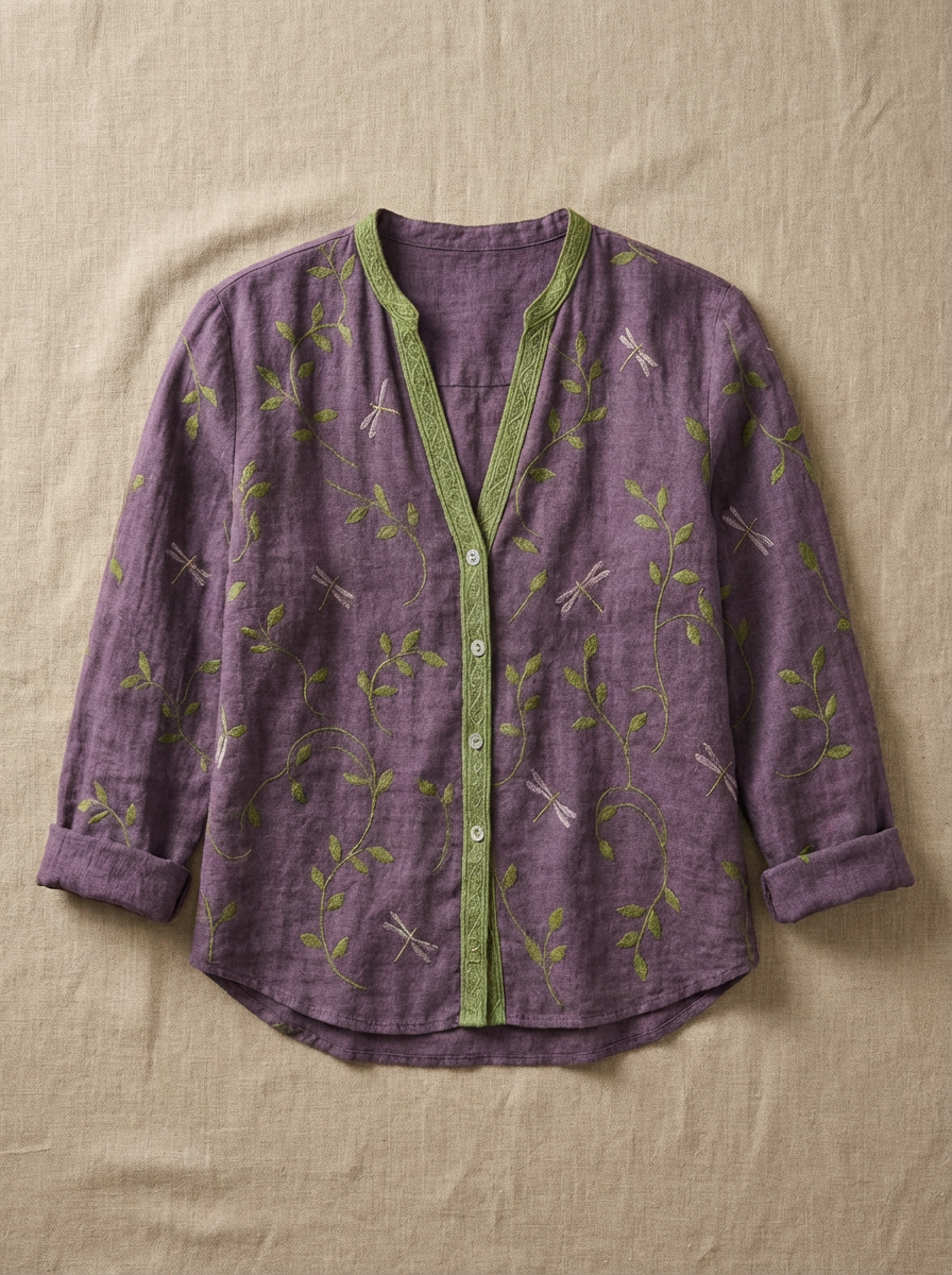 Brianna | Elegant Vintage Leaf Print Shirt