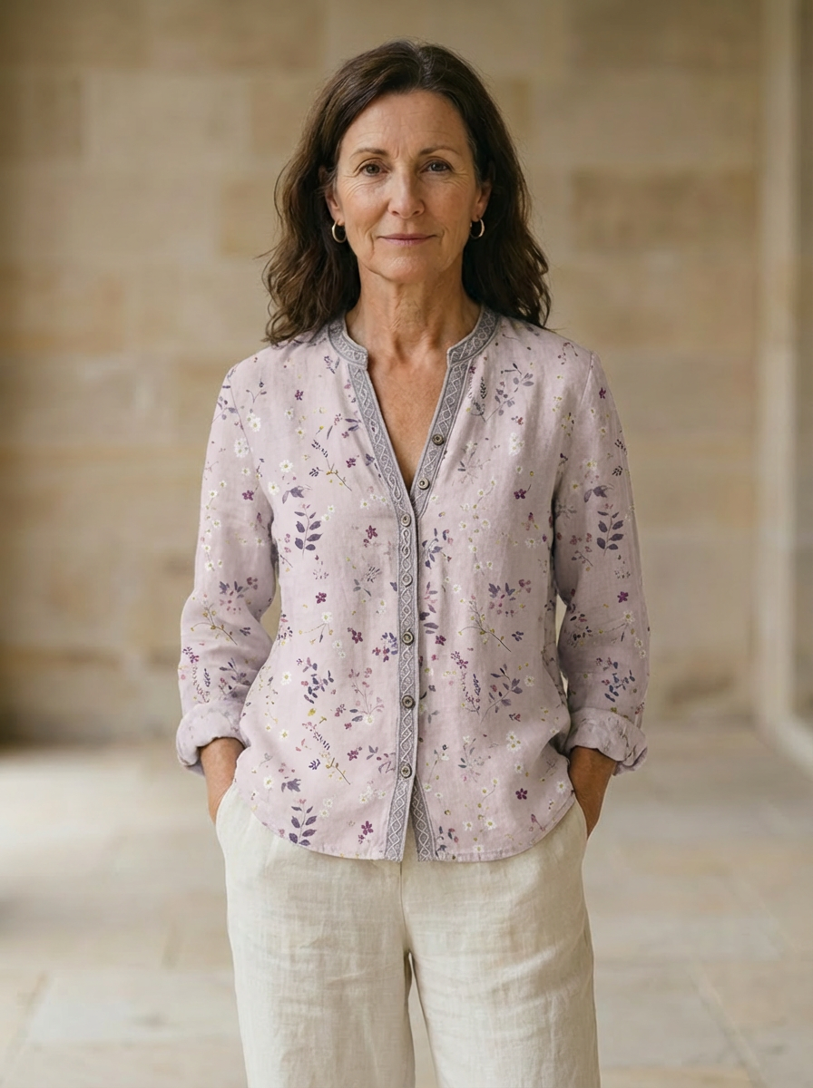 Brianna | Elegant Vintage Leaf Print Shirt